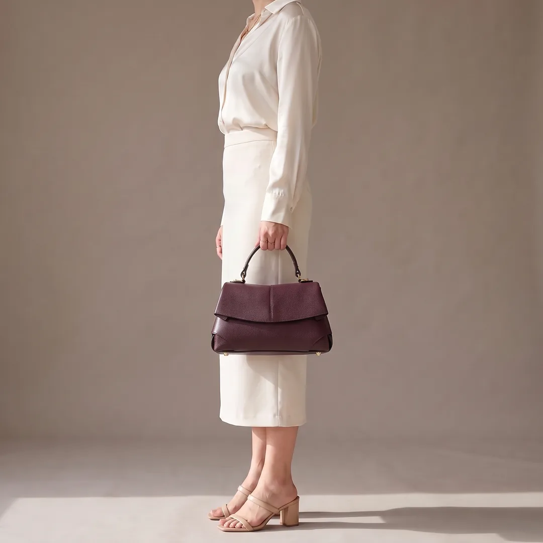 Geanta Camilla din piele naturală, bordo