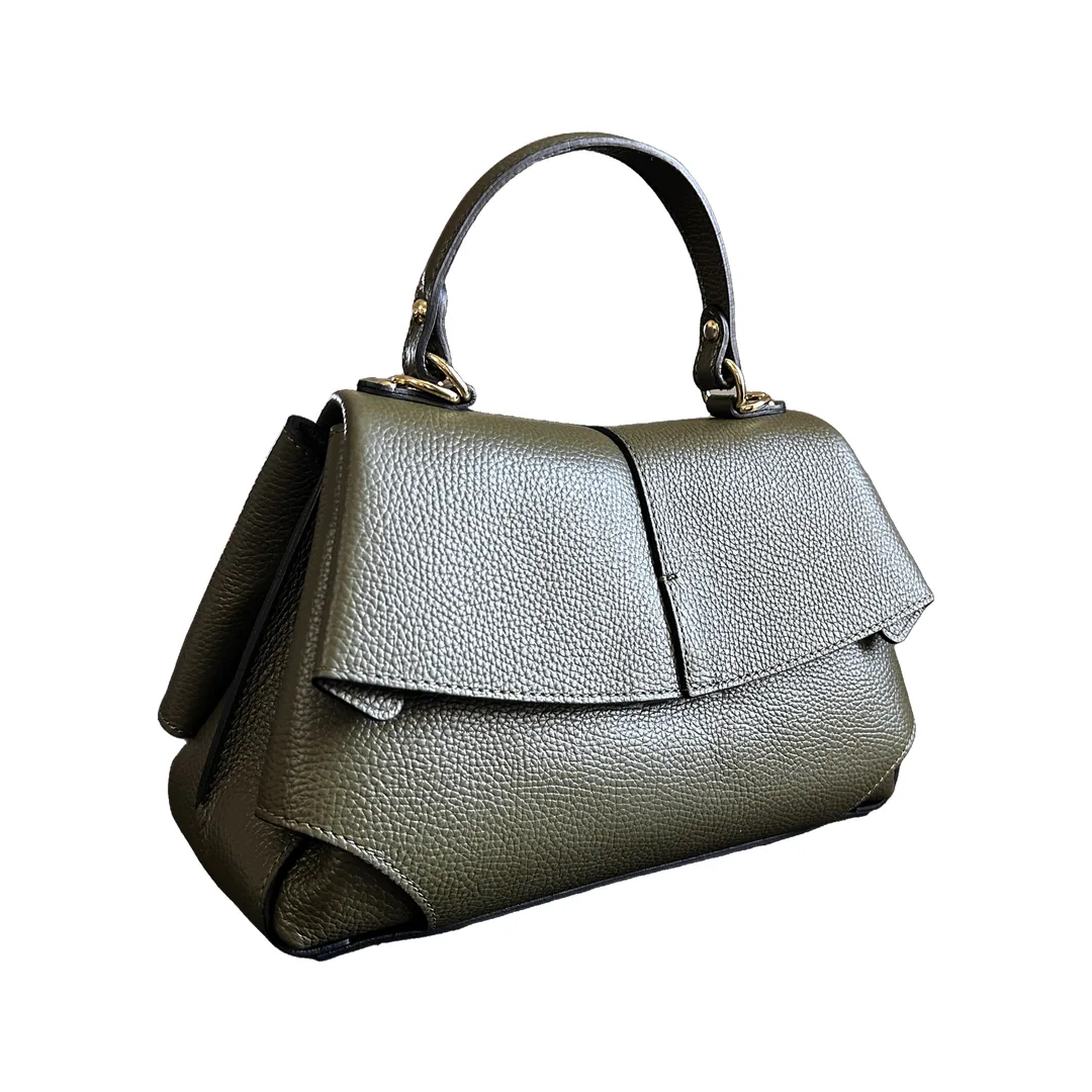 Geanta Camilla din piele naturală, verde oliv