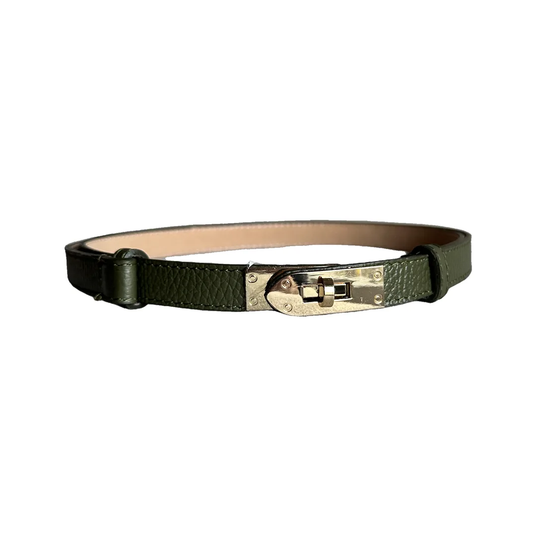 Curea din piele cu închidere turn-lock, Verde oliv