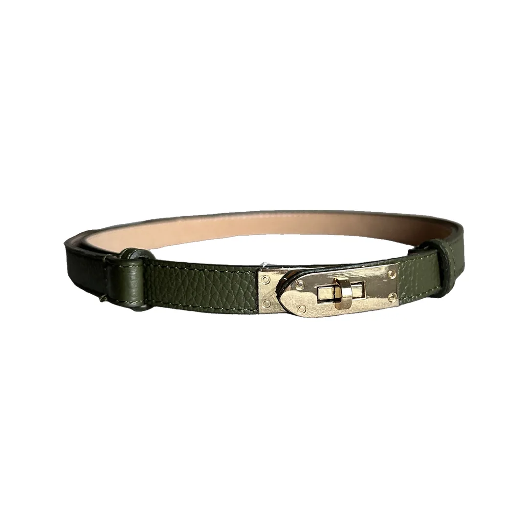 Curea din piele cu închidere turn-lock, Verde oliv