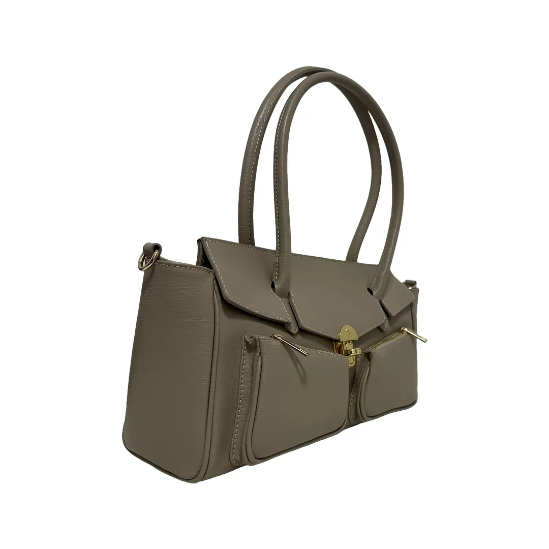 Geantă Juno Taupe deschis - Design Urban cu Buzunare | Stil Cargo-Chic