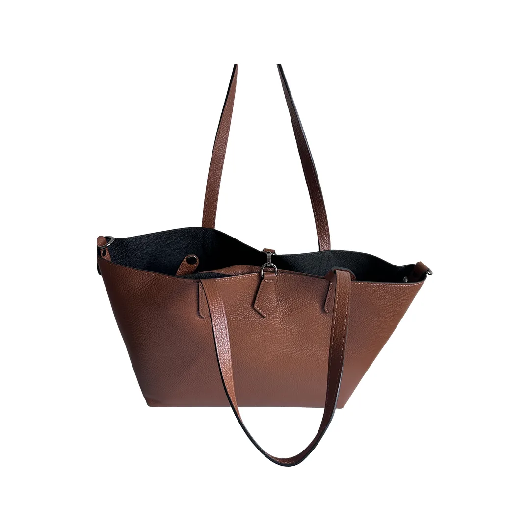 Geanta Shopper din piele naturală granulată, coniac