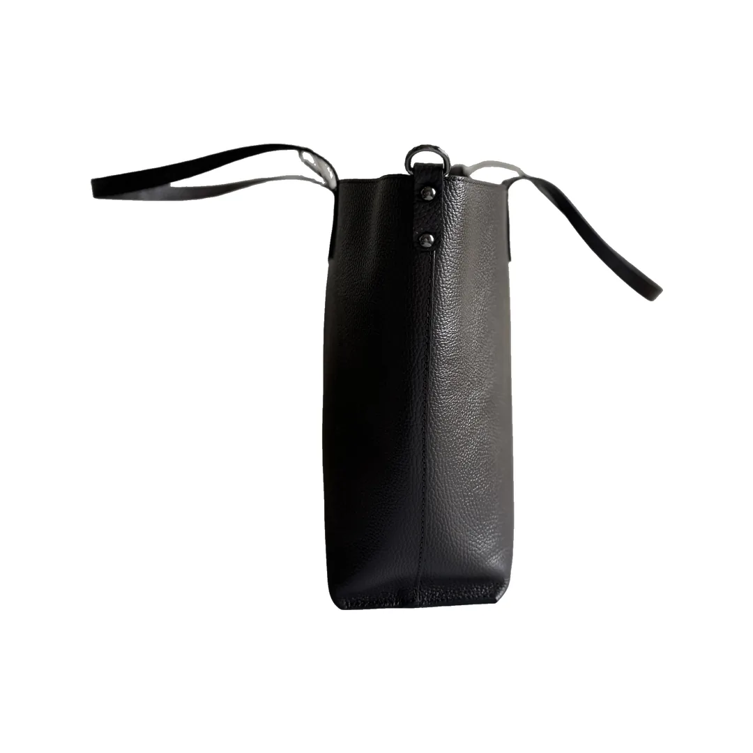 Geanta Shopper din piele naturală granulată, maro închis