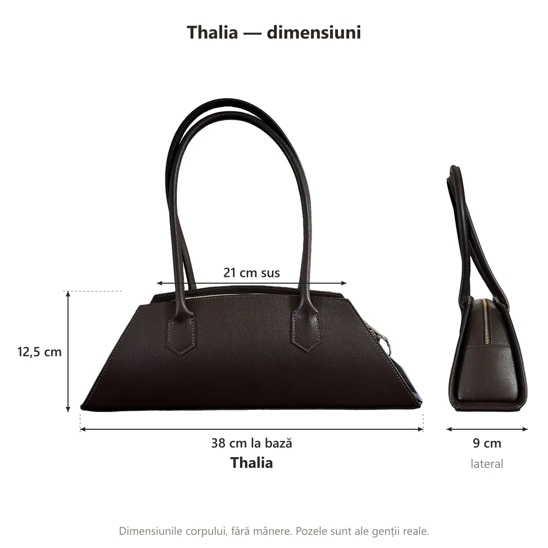 Geanta Thalia din piele naturală, maro închis