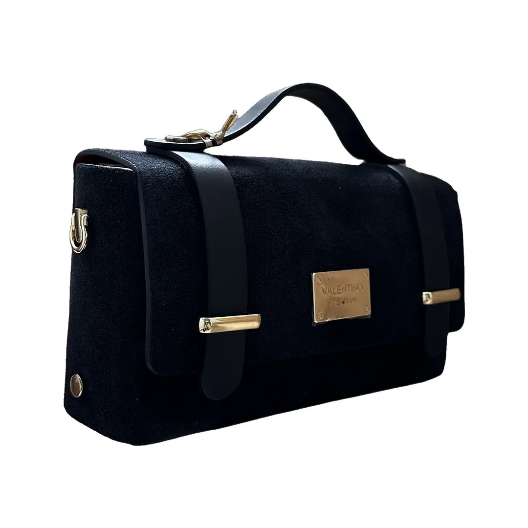 Geantă Valentino Creations Grande din piele întoarsă naturală, Negru