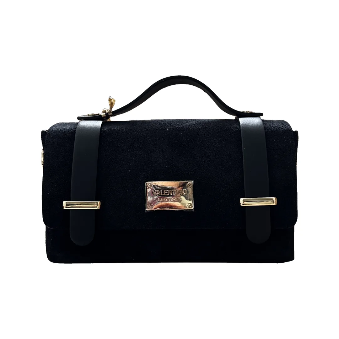 Geantă Valentino Creations Grande din piele întoarsă naturală, Negru